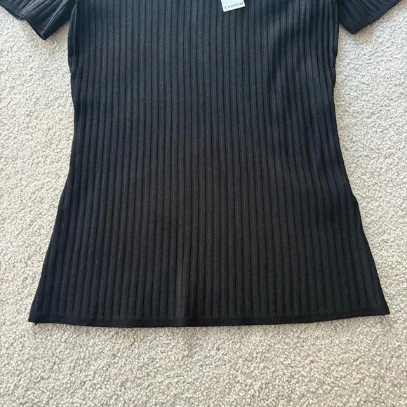 White House Black Market Black Ribbed Short Sleeve Top - Picture 4 of 7